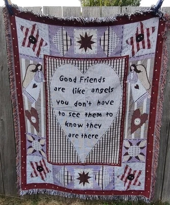 Collections Etc Friends are Like Angels Tapestry Throw Blanket Patchwork Pattern - Image 1 of 4