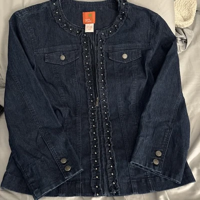 Hearts of Palm женщин размер 8 синий вышитый джинсовой ткани Jean куртка - Изображение 1 из 4