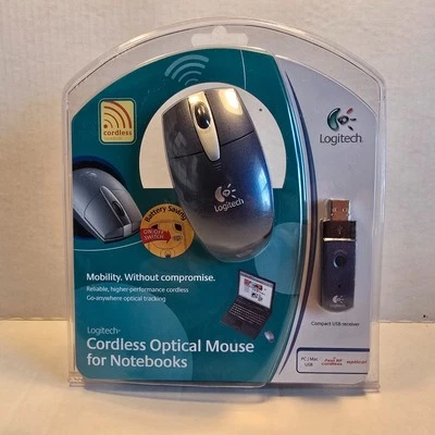 Logitech M-RAA93 Blue Wireless Ergonomic Optical Mouse With Dongle NEW - Image 1 of 3