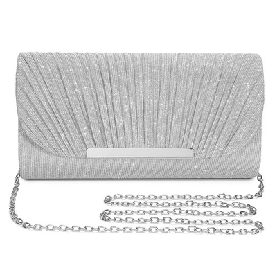 BAIGIO Vintage Women Evening Clutch Bag Chain Handbag Wedding Prom Party Purse Silver