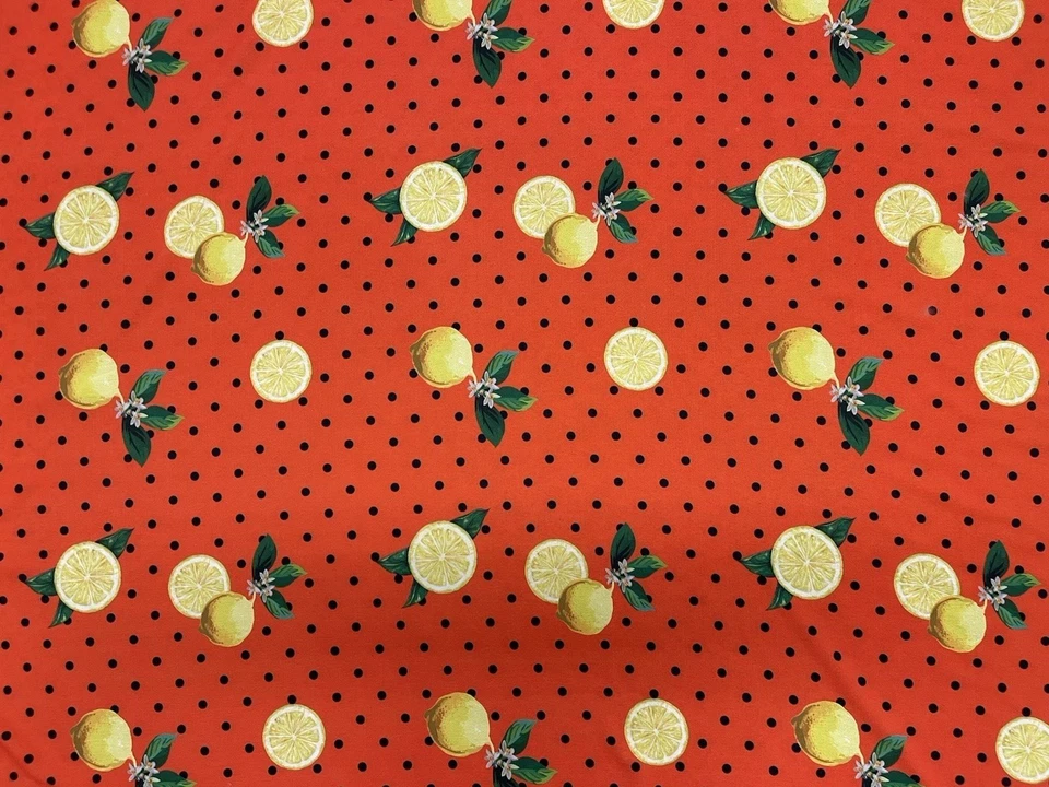 Tela de Vestido Crepé Estampado Lunares Naranja Limón 150 Cm Ancho Foto 1 de 1