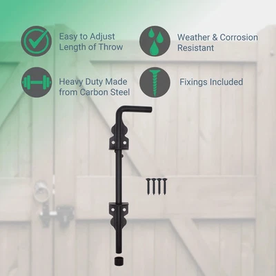 Gate Garage Drop Bolt Cane Type Heavy Duty Shed Stable Black 12" With Fixings - Image 1 of 4