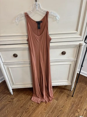 Donna Karan Satin Tank Slip Dress Gown Slits Medium Cognac Brown Orange Italy - Image 1 of 4
