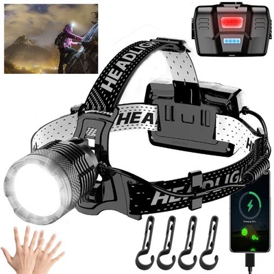 1200000Lumen Super Bright LED Headlamp Rechargeable Motion Sensor 30W Head Light - Image 1 of 4