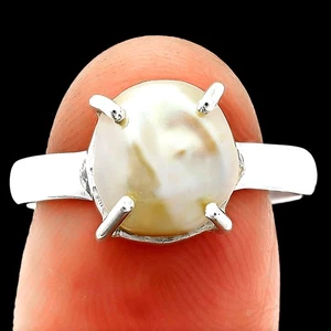 Natürlicher Süßwasser Biwa Perle 925 Sterling Silber Ring Gr.8 Schmuck R-1019 - Bild 1 von 5