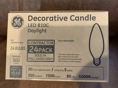 24 Pack GE B10C LED 5000k Daylight Candelabra 5W (60 watt replacement) Bulbs - Image 1 of 4