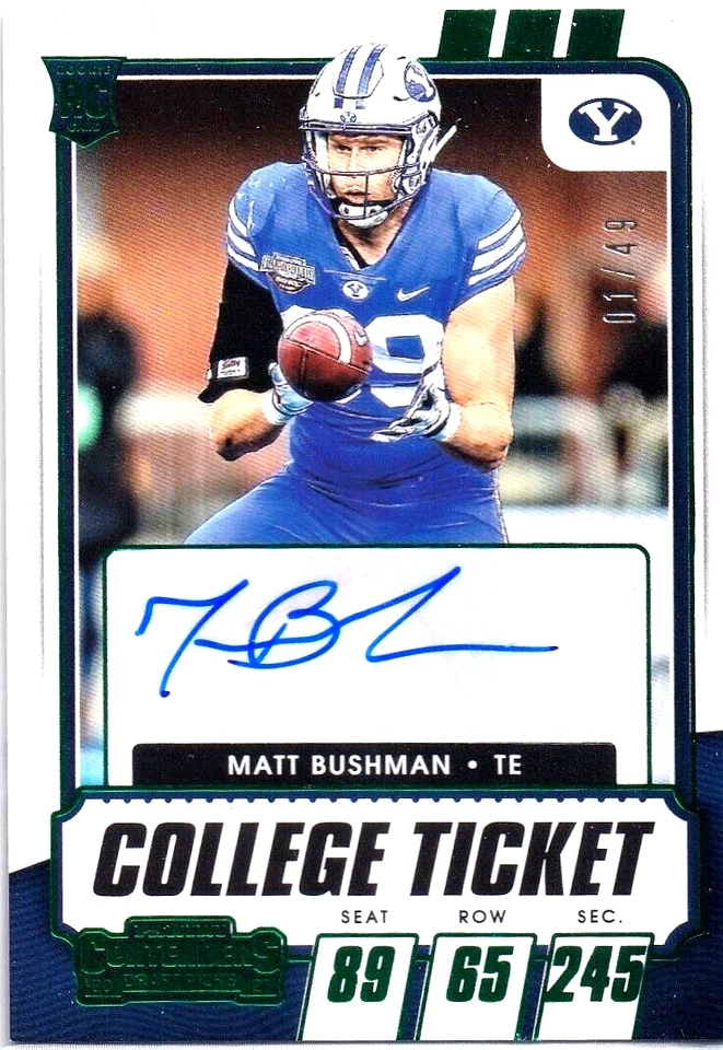2021 Contenders MATT BUSHMAN RC GREEN Auto #01/49!!! Chiefs BYU - Image 1 of 1