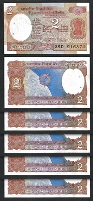 India 2 Rupees 1976, UNC, 5 Pcs LOT, P-79 L Sign 86 Letter B, Space Craft - Image 1 of 4
