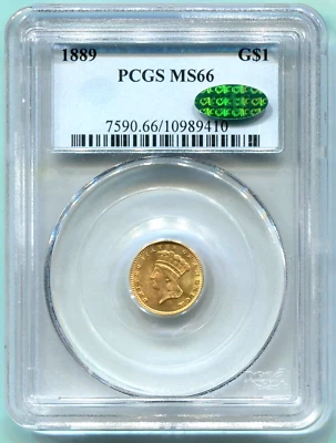 1889 G$1 Gold Dollar $1 PCGS MS66 MS-66 Premium Quality P.Q. Older Holder CAC !! - Image 1 of 4
