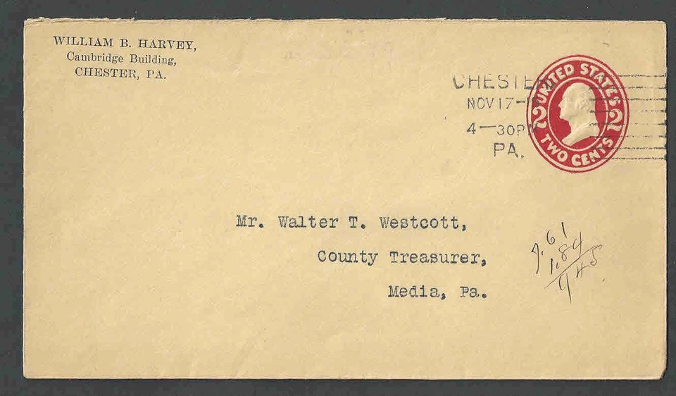 1915 2c Brown-Red On Amber Chester Pa - Image 1 of 1