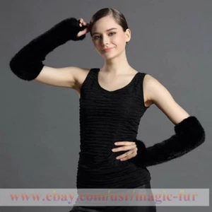 40cm Double Side Real Mink Fur Knitted Fingerless Stretch Gloves Sleeves cuffs - Picture 1 of 11