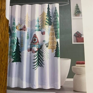 Martha Stewart Holiday House Shower Curtain 72X72 Christmas Village Snow Trees - Picture 1 of 5