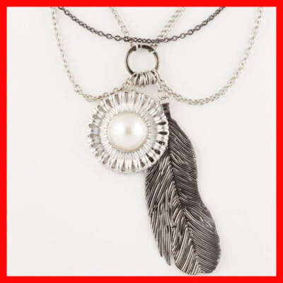 Flor Perla Pluma Multi Cadenas Estilo Celebridad Moda Colgante Collar!! Foto 1 de 2