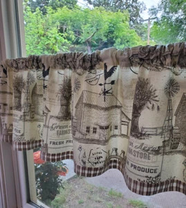 Handmade curtain valance country Acres Farm Store 12x43in. 3avail. - Picture 1 of 6