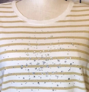 Style & Co 1X Essential Sweatshirt Cream stripe gold Metallic top Plus Women - Picture 1 of 10