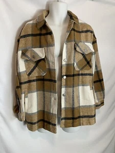 Damen Freizeit Flanell Wollmischung Karo Revers Knopfleiste Langarm Shacket Gr. L - Bild 1 von 9