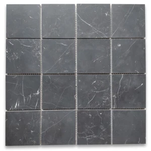N27XH Nero Marquina Black Marble 3x3 Square Mosaic Tile Honed - Picture 1 of 5