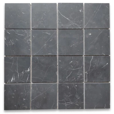 N27XH Nero Marquina Black Marble 3x3 Square Mosaic Tile Honed - Image 1 of 4