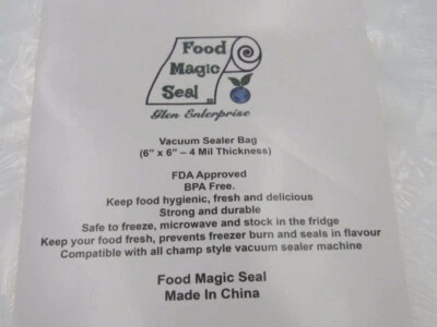 100-6"x 6" Bags Food Magic Seal 4 Mil for Vacuum Sealer Food Storage Bags!