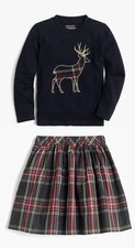 J. Crew Stewart Plaid Tartan Skirt And Deer Top. Girls. Size 14. Euc Christmas