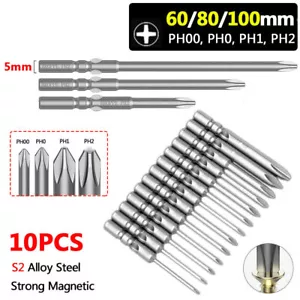 10X 5mm Round Shank PH00/0/1/2 Phillips Bit Set Fit for 801 Electric Screwdriver - Picture 1 of 35