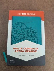Biblia Compacta Letra Gde. RVR 1960, Piel Imit. Aqua RVR 1960 Lge.Print Compact - Imagen 1 de 11
