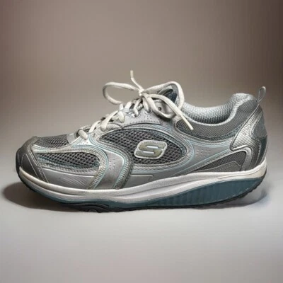 Skechers Shape Ups Sneaker 8.5 Silver Blue Toning Walking Shoes 12320 Retro - Image 1 of 4