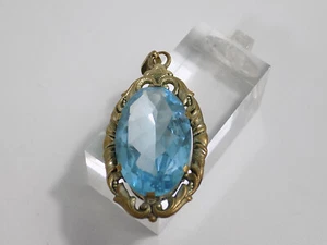 Großer Art Nouveau Anhänger großer Blautopas Floral Vergoldet Antikschmuck - Picture 1 of 6