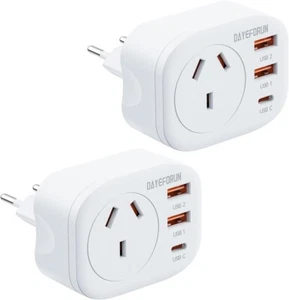 AU to EU Travel Adapter 2 Pack 3 USB Ports for Germany Spain France Type C - Picture 1 of 6