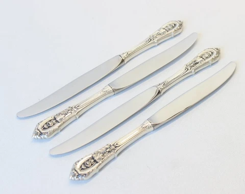 4 Wallace Rose Point Sterling Silver Handle Modern Dinner Knives/Knife Lot Set Cover