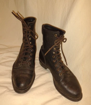 Botas de combate vintage años 80 cuero pesado negras PD Tuff EE. UU. talla 9 Foto 1 de 4