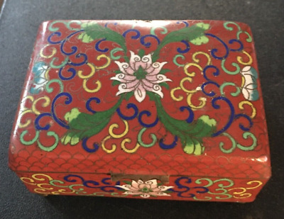 Antique Chinese Cloisonne Red Enamel Trinket Jewelry Box/Trunk Signed • 15$