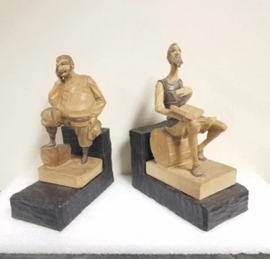 Par de sujetalibros de figuras de hombres tallados a mano Sancho Panza y Don Quijote ¡Bonito! - Imagen 1 de 8
