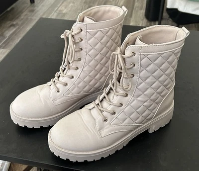 Olivia Miller Women's Fashion Lace Up Quilted Combat Boots Beige Size 10 - Image 1 of 4