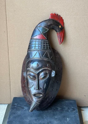 ESTATE FIND:复古 Baule 面具带鸟冠(Goli/Kple Kple 风格)| 18 — 第 1/4 张图片