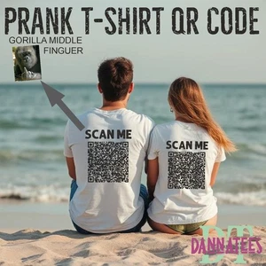 Prank Gorilla Middle Finger QR Code Custom Printed T-Shirt scan the QR code - Picture 1 of 6