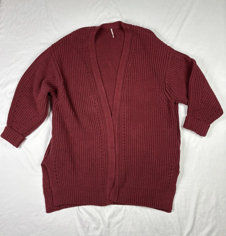 Cardigã feminino Free People grande borgonha frente aberta bolsos longline robusto - Imagem 1 de 4