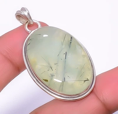 Подвеска из стерлингового серебра 925 пробы Prehnite 1,72 дюйма P973222 подарок для нее, рождественский подарок - Изображение 1 из 4
