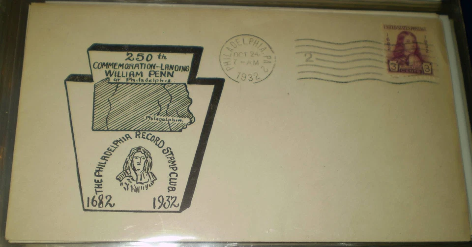 1932 Stamp Cover Commemorating the Landing of William Penn - Image 1 of 1