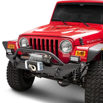 For Jeep Wrangler 87-06 Formed Full Width Black Front Winch HD Bumper w Hoop - Изображение 1 из 4