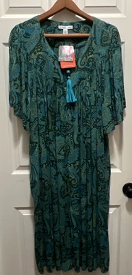Nuevo con etiquetas Vestido Go Softly 3X Patio Kaftan House Cremallera Completa Borla Arrugada Azul Mumu Foto 1 de 4