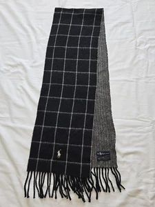 Polo Ralph Lauren Windowpane Reversible to Herringbone 80% LambsWool Scarf Italy - Picture 1 of 4