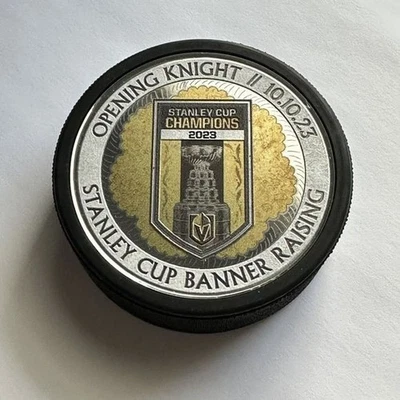 New Vegas Golden Knights Stanley Cup Puck Banner Raising Opening Night VGK - Image 1 of 4