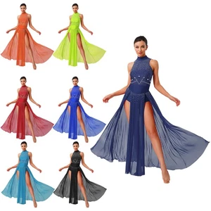 Womens Dancewear Dance Dress Classic Dresses Costume Rhinestone Training Ballet - Picture 1 of 95