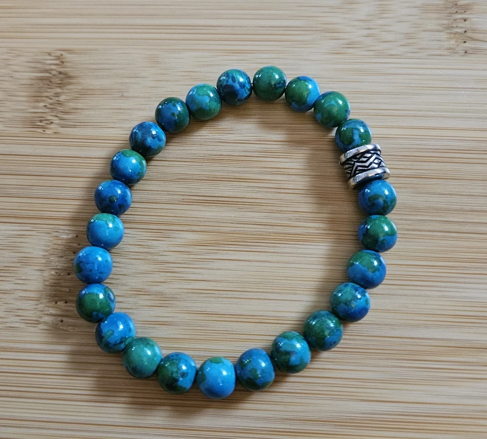 Pulsera Cristales Curativos Turquesa Howlita Cuentas Elásticas  Foto 1 de 1