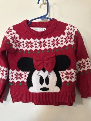 Disney Store Minnie Mouse Navidad Suéter 3T Rojo Tejido Vacaciones Jumper Lazo Foto 1 de 4