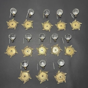 13 Vintage Lucite Knobs with Metal Floral Decorative Plates - Picture 1 of 8