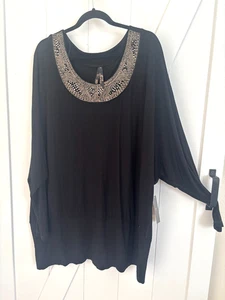 NWT/NEW Seven7 X Melissa McCarthy 2X Black Rivet/Studs Blouse Shirt Top Tunic - Picture 1 of 7