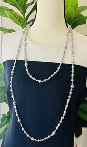 Long Real Pearl Gray Necklace - Picture 1 of 4