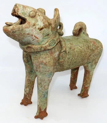 Antigua estatuilla de perro PANGU de cerámica estilo dinastía Han china, 10 3/4" Foto 1 de 4